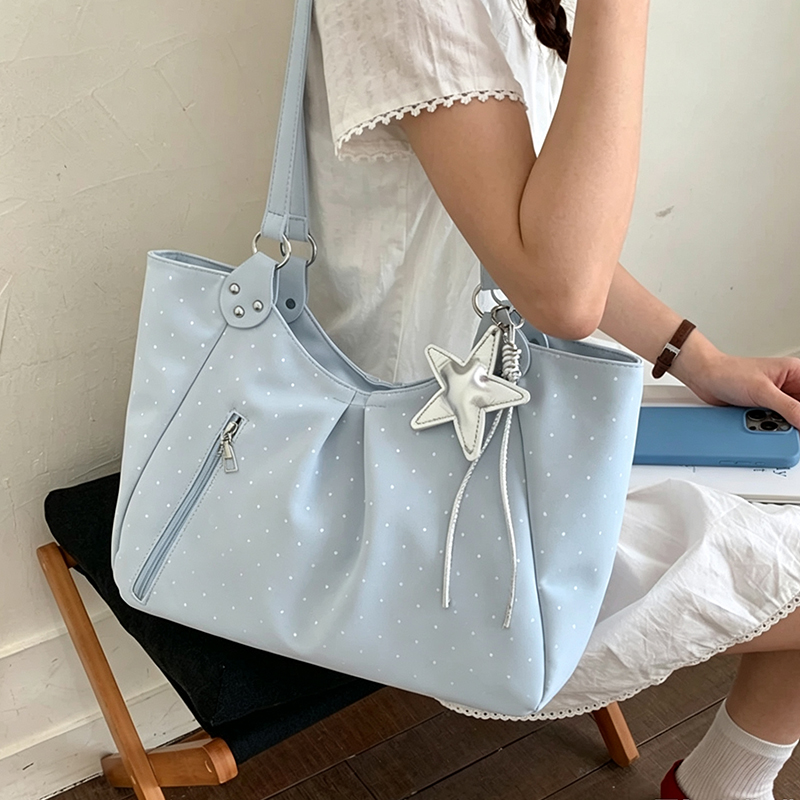Leather Work Duffle - PUレザー ポルカドット トートバッグ 大容量 ショルダーハンドバッグ ジップ開閉