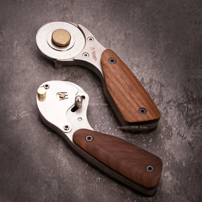 Leatherwork Roller - 天然木製ハンドル全金属ローラーカッター手作り革製品切断ナイフ直線切断革工芸特殊工具