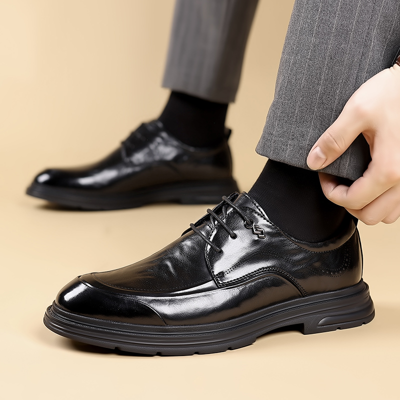 Leather Work Oxfords - ファッション新しいメンズビジネスブリティッシュカジュアルレザーオックスフォードシューズブランドクラシックブラックワークシューズバージョンレースアップ小さな革靴