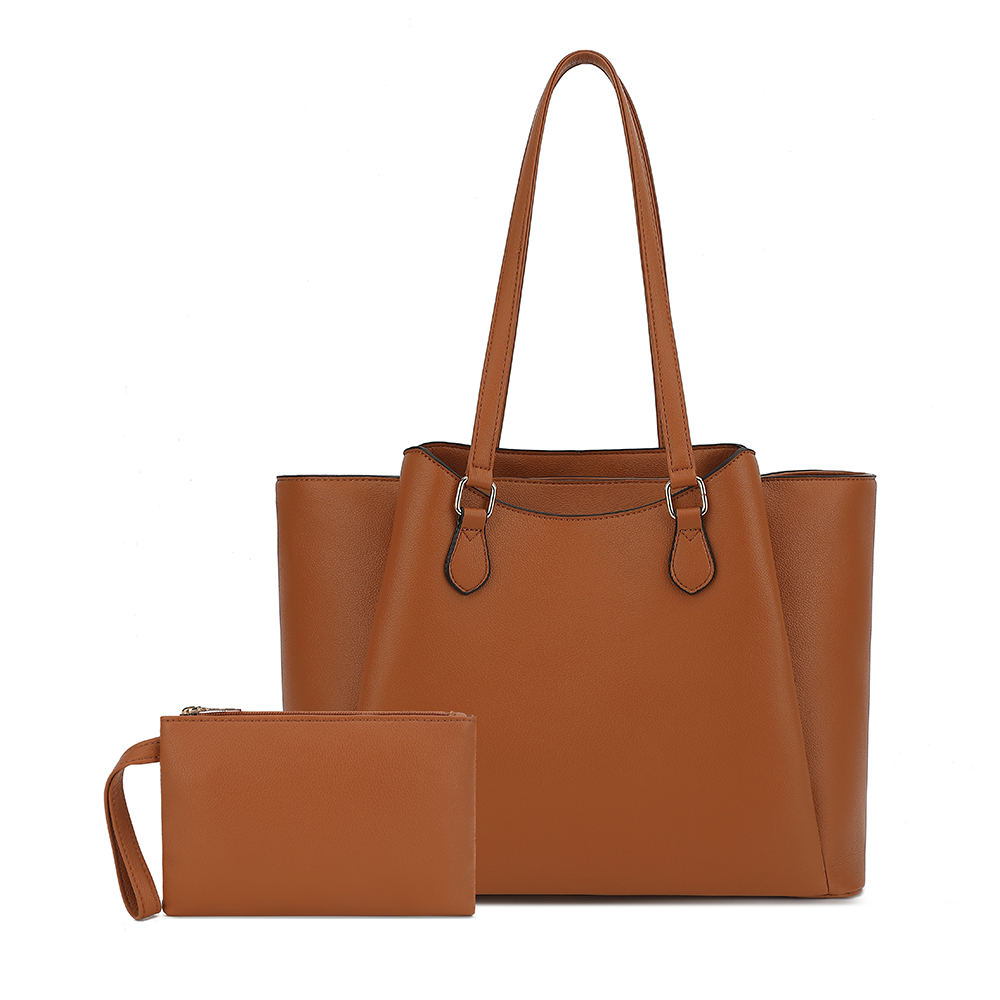 Leather Work Is - 女性用トートバッグ、ポーチ付き大型PUレザーショルダーハンドバッグ、13.5インチのラップトップ用ワークトラベルショッパーバッグ、ブラウン、オフィス用