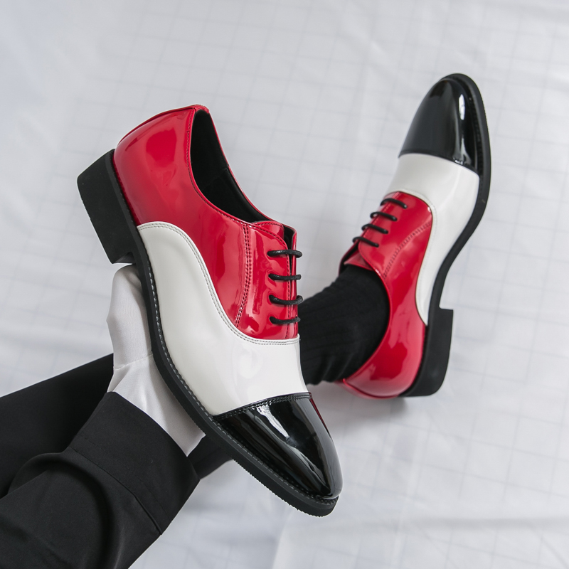 Leather Work Oxfords - 新しいカラーブロックレースアップメンズオックスフォードシューズクラシックフットウェアハンドメイドフォーマルドレスシューズ結婚式パーティーオフィスワークカジュアルシューズ