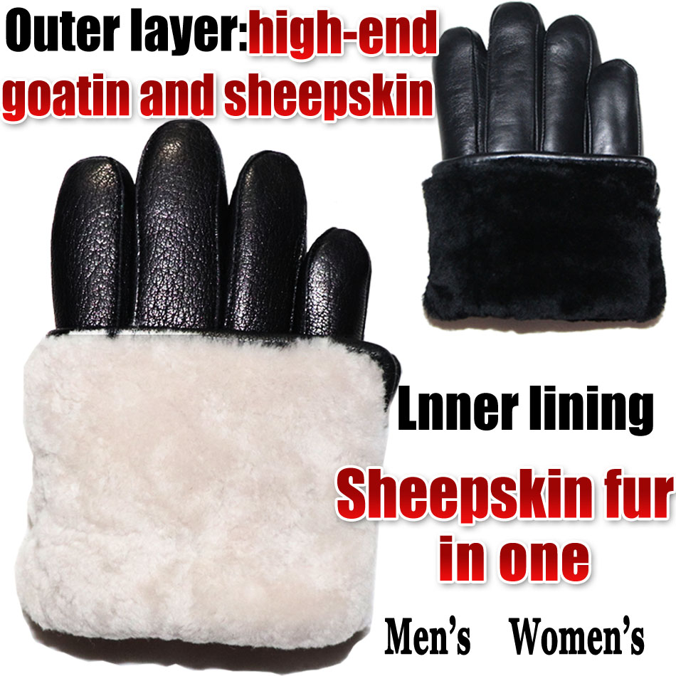 Leather Work Winter Gloves - 鹿皮の質感メンズとレディースの本物の革の手袋本物のウールシープスキン冬のヤギの皮肥厚したシープスキン屋外の寒さの保護暖かいスキー運転サイクリング毛皮の手袋