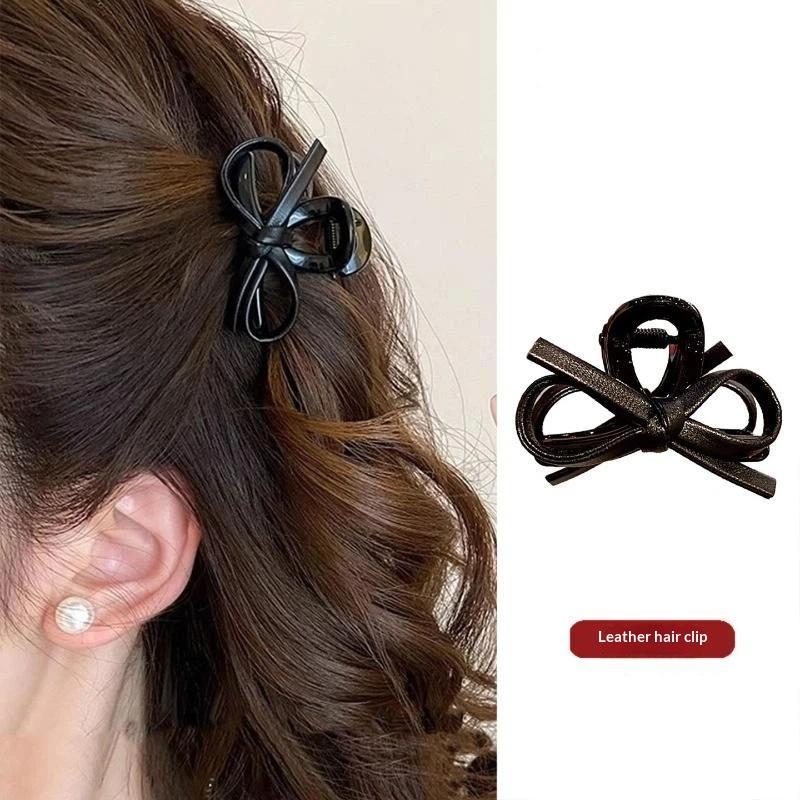 Leatherwork Pony - 2個セット ヴィンテージレザーリボン 小さなヘアクリップ 女性・女の子向け スウィートヘアオーナメント ヘアピン