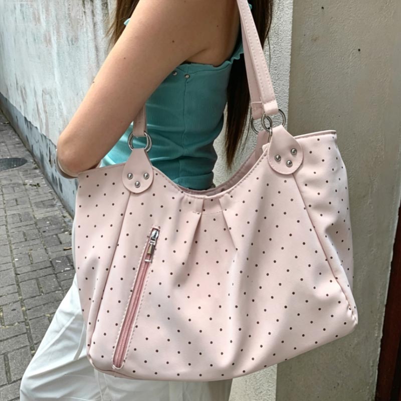 PUレザー ポルカドット トートバッグ 大容量 ショルダーハ - Leather Work Duffle のレビューと価格