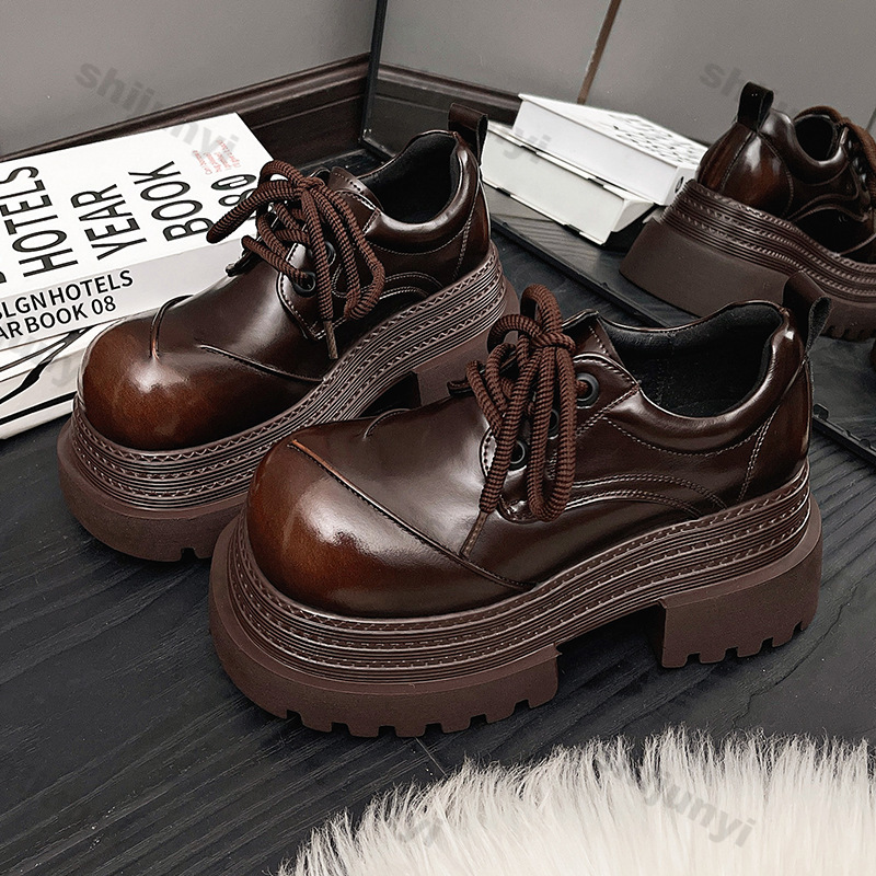 女性レトロローファー 2025 春の新高級ブランド増加厚底レ - Leather Work Oxfords のレビューと価格