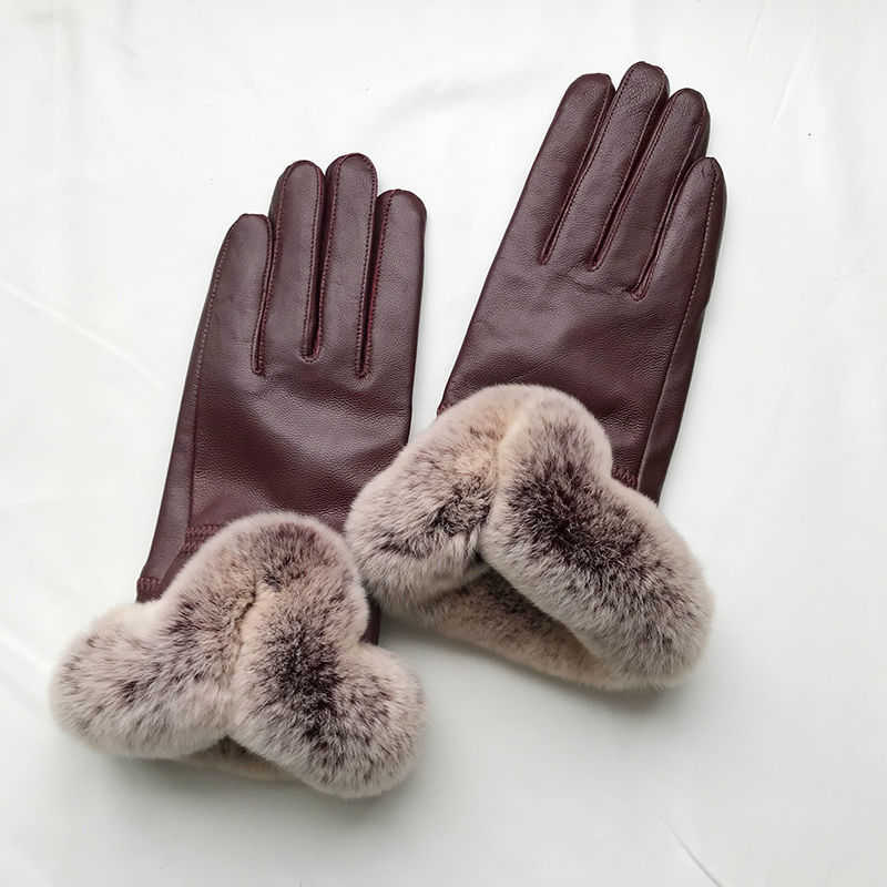 女性の冬の本物のシープスキンレザーグローブレッキスウサギの毛 - Leather Work Winter Gloves のレビューと価格