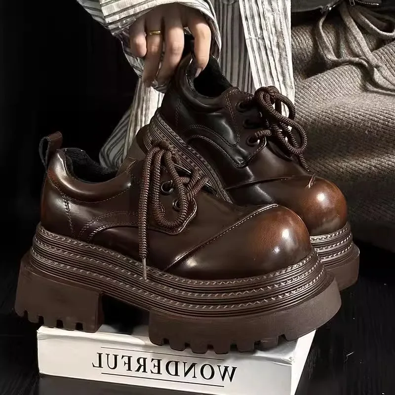 女性レトロローファー 2025 春の新高級ブランド増加厚底レ - Leather Work Oxfords のレビューと価格