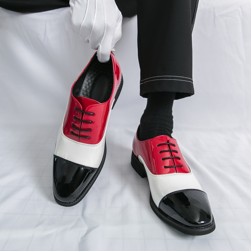 新しいカラーブロックレースアップメンズオックスフォードシュー - Leather Work Oxfords のレビューと価格