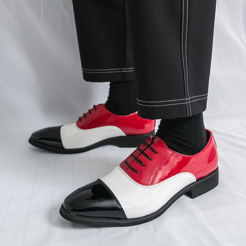新しいカラーブロックレースアップメンズオックスフォードシュー - Leather Work Oxfords のレビューと価格