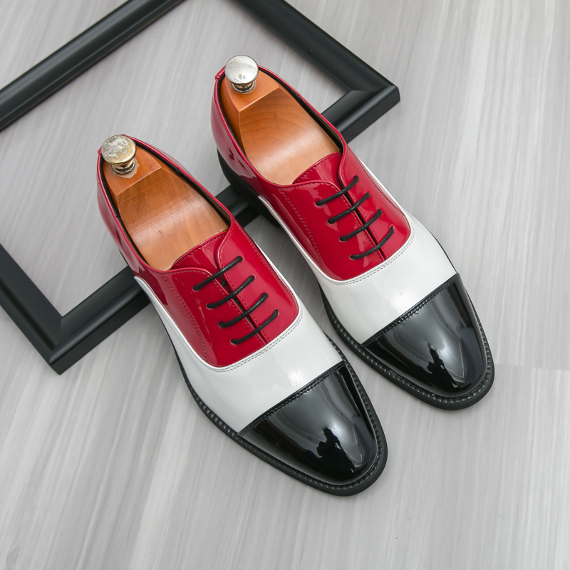 新しいカラーブロックレースアップメンズオックスフォードシュー - Leather Work Oxfords のレビューと価格