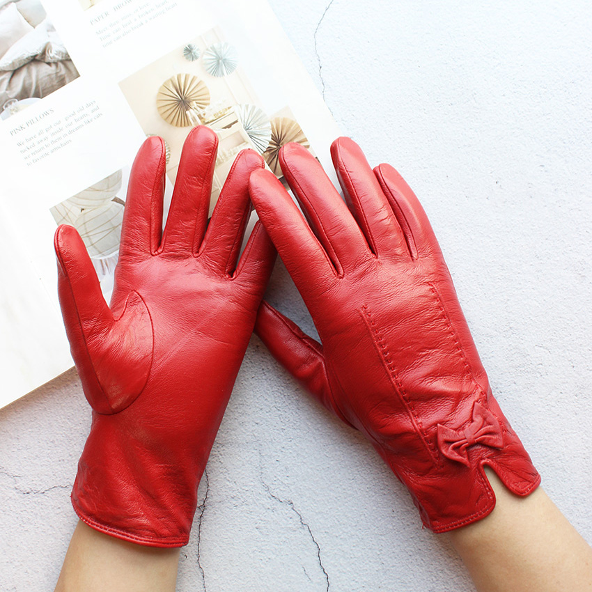 カラフルな革手袋女性ファッションシンプルなスタイルのベルベッ - Leather Work Winter Gloves のレビューと価格