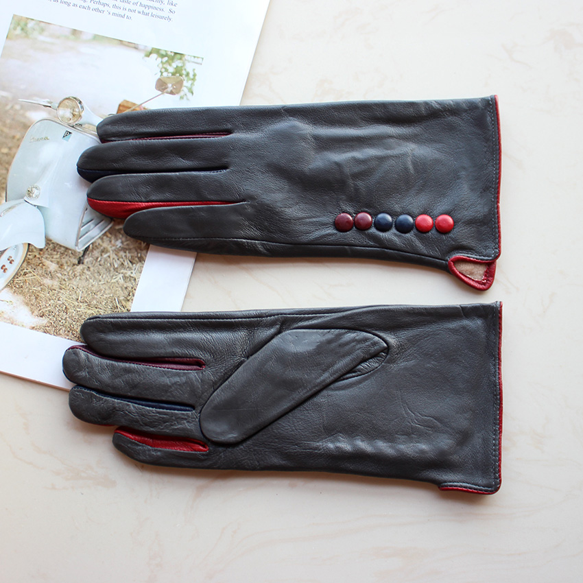 カラフルな革手袋女性ファッションシンプルなスタイルのベルベッ - Leather Work Winter Gloves のレビューと価格
