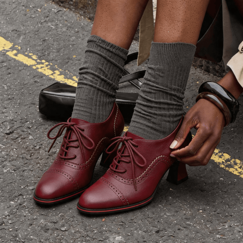 レディース フェイクレザー ブローグ オックスフォード ヒー - Leather Work Oxfords のレビューと価格