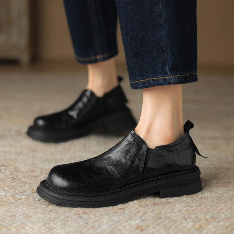 英国スタイルのラウンドトゥ本革カジュアルスリッポンローファー - Leather Work Oxfords のレビューと価格
